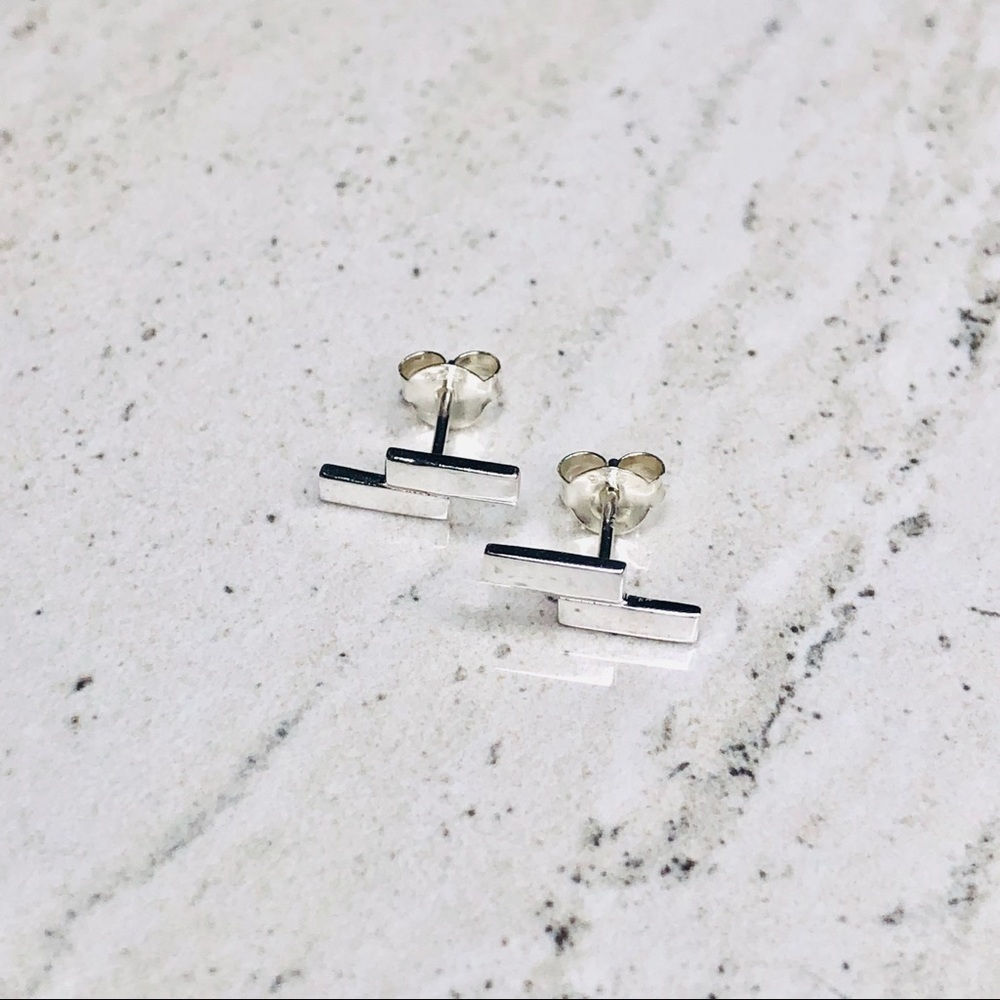 925 Sterling Silver Geometric Double Bar Earrings